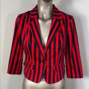 Vintage Forever 21 Circus Striped Red and Navy Blue Women's Blazer